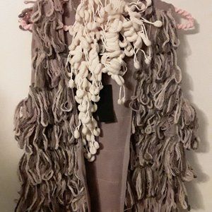 Esley Mocha & Beige Looop Fringe Vest New w/Tag